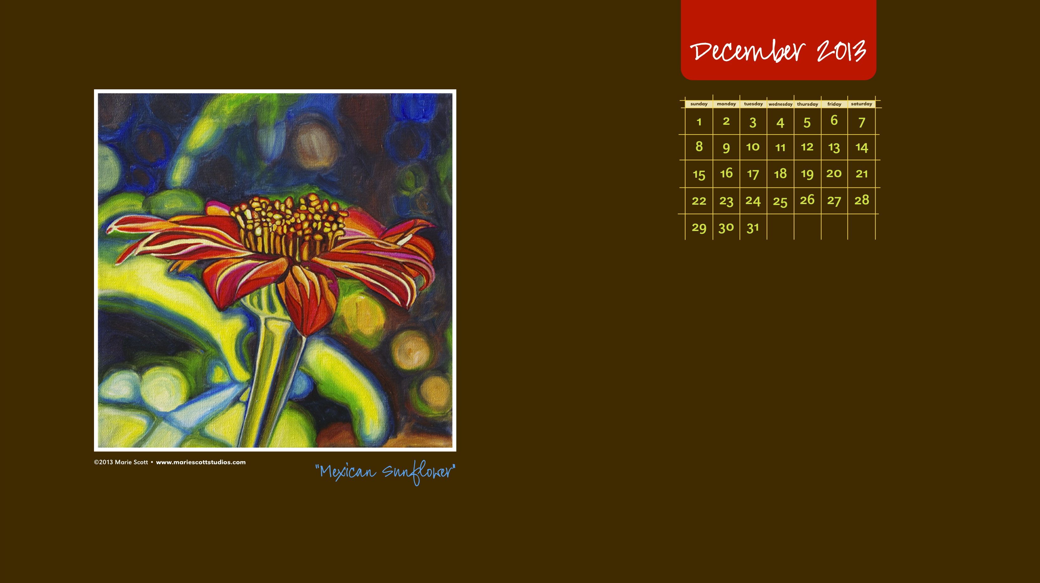 A new calendar to welcome December 2013 Art by Marie Scott